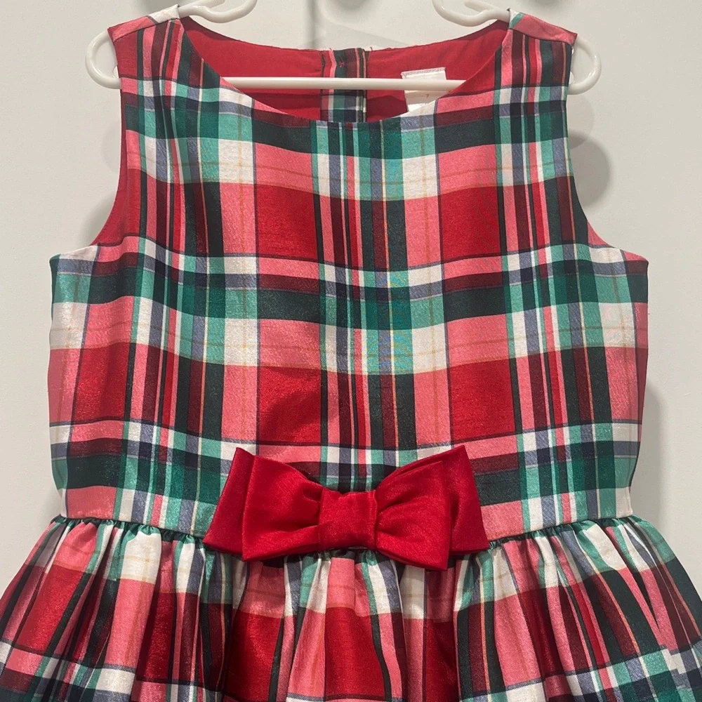 Gymboree Red & Green Plaid Holiday Tartan Sleeveless Party Dress, size 7 Girls